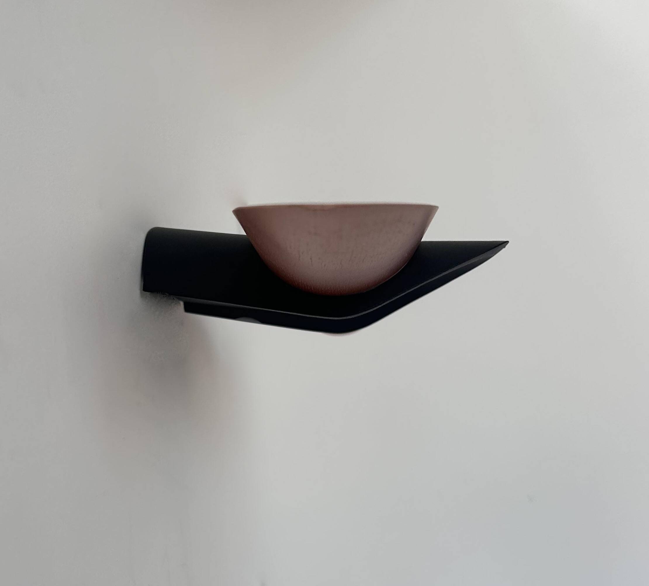 Vintage modernist wall lamp, black lacquered metal and wood, France 1980s