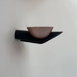 Vintage modernist wall lamp, black lacquered metal and wood, France 1980s