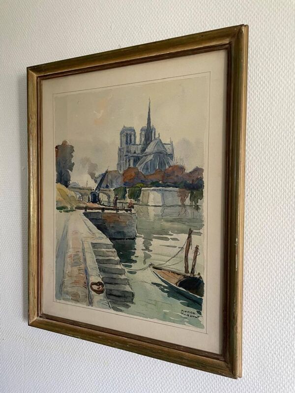 Aquarelle sur papier Notre Dame - Pierre Thibault XXème s.