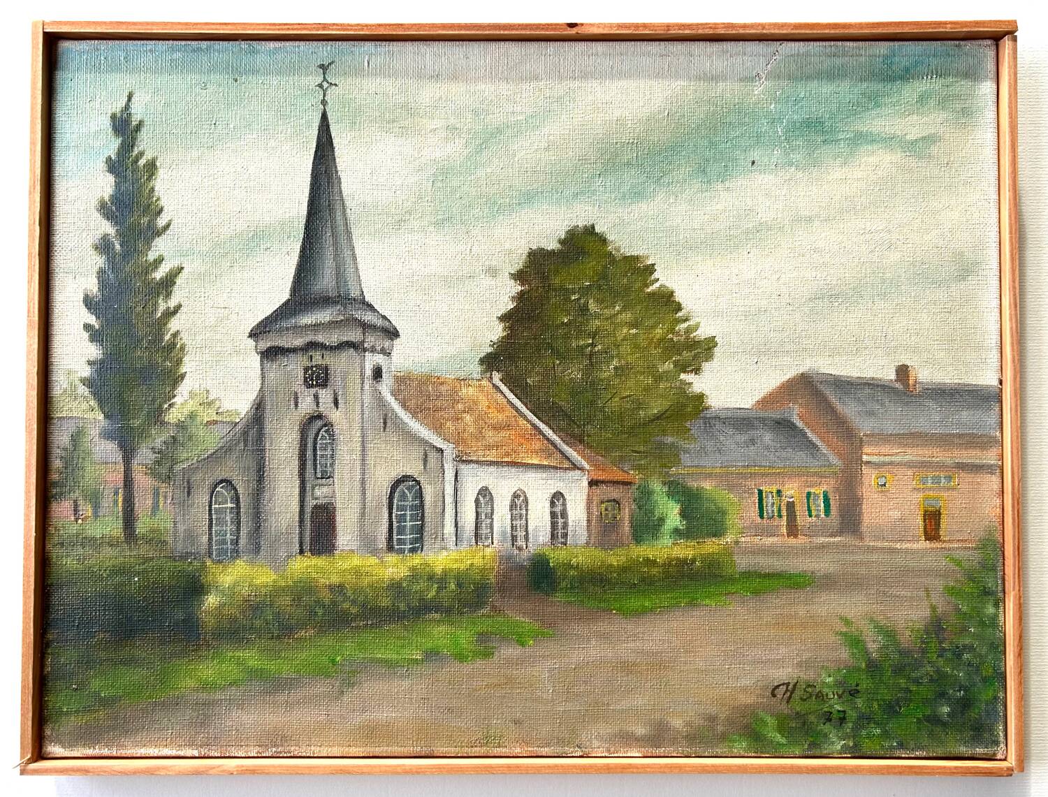 Oil on canvas Church, Belgian School, H. Sauvé, 1977.