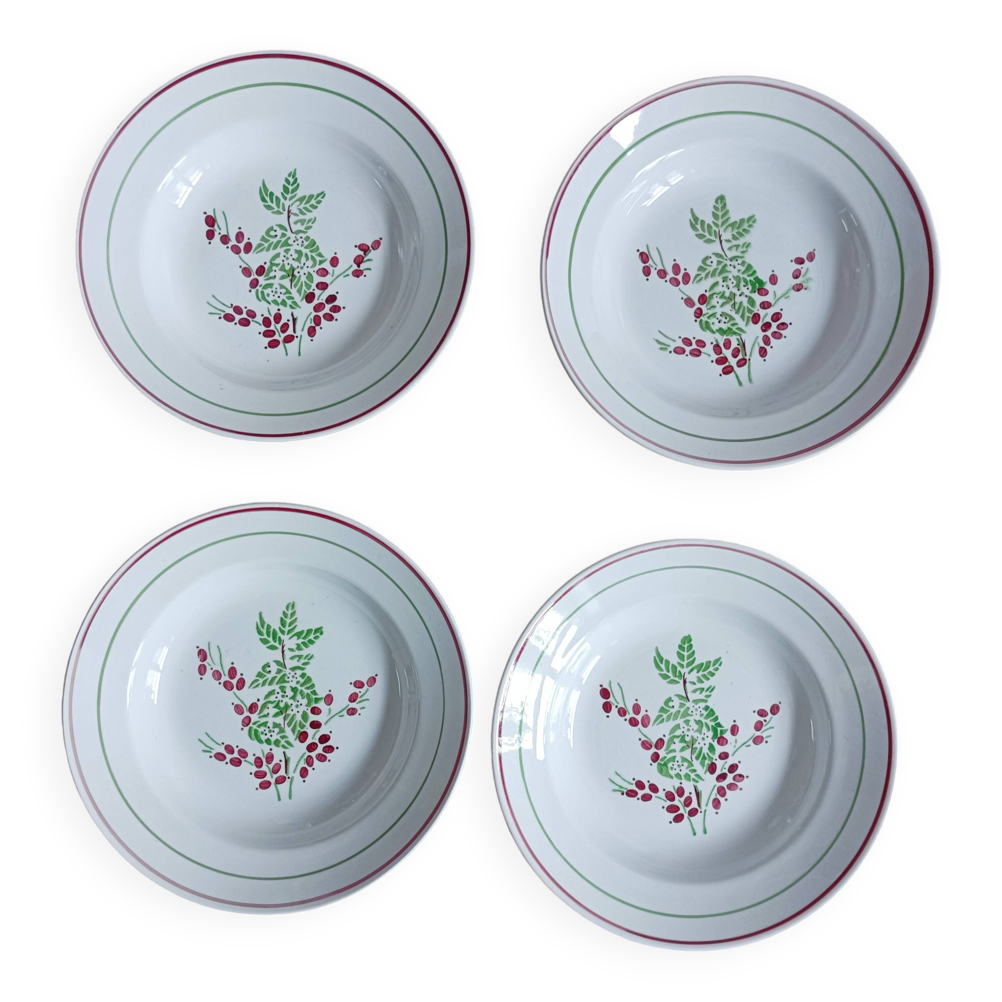Set of 4 Lunéville KG soup plates, coffee leaves