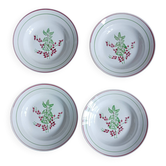 Lot de 4 assiettes creuses Lunéville KG, feuilles de café