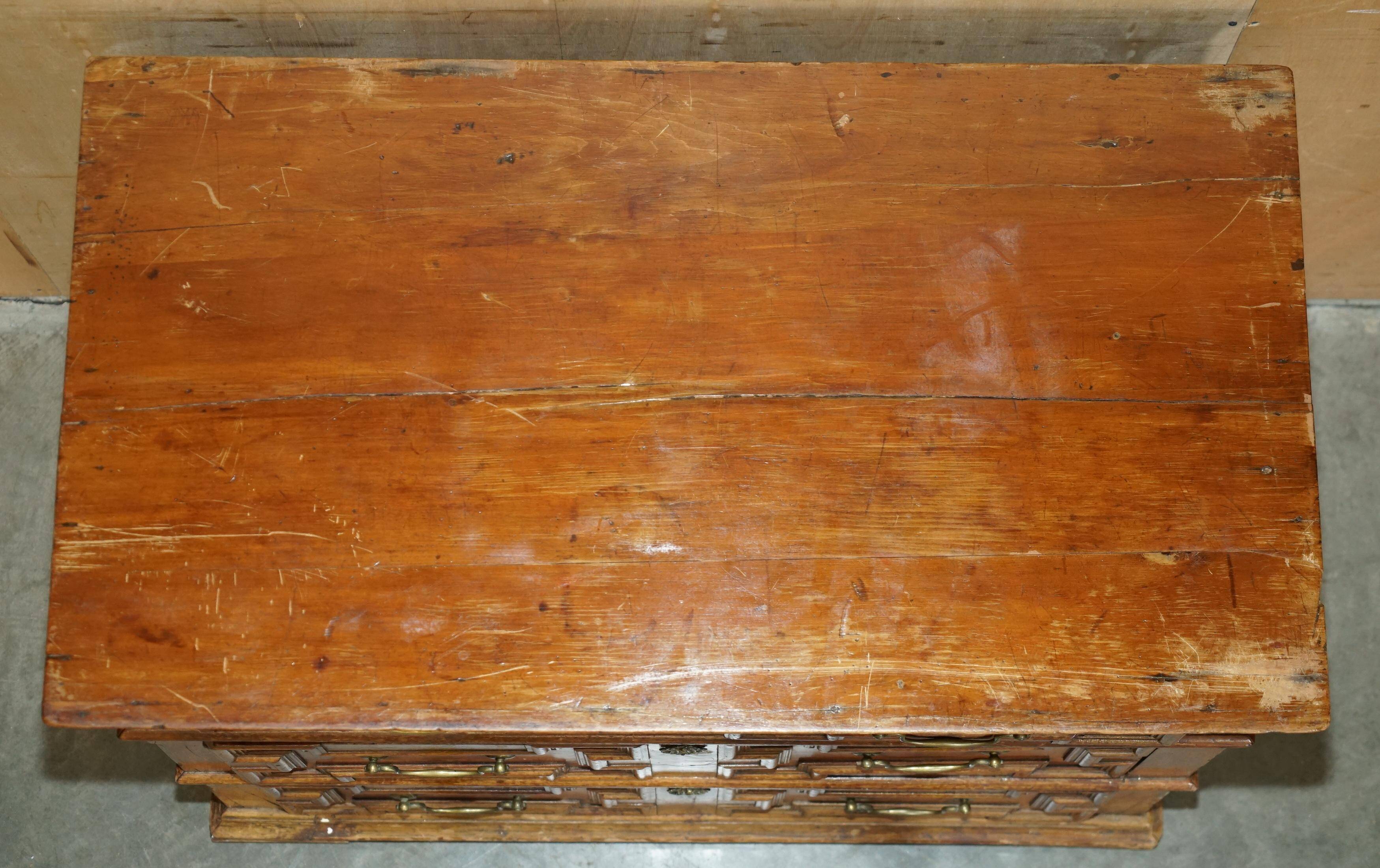 17th Century Antique Oak Commode with Two Rows of Drawers