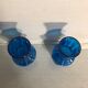 Pair Of Vase Ancient Art Deco Glass Molded Blue Geometric Shape Vintage