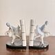 Old Pair of Bookends Porcelain White Girl Woman Equestrian Pig Art