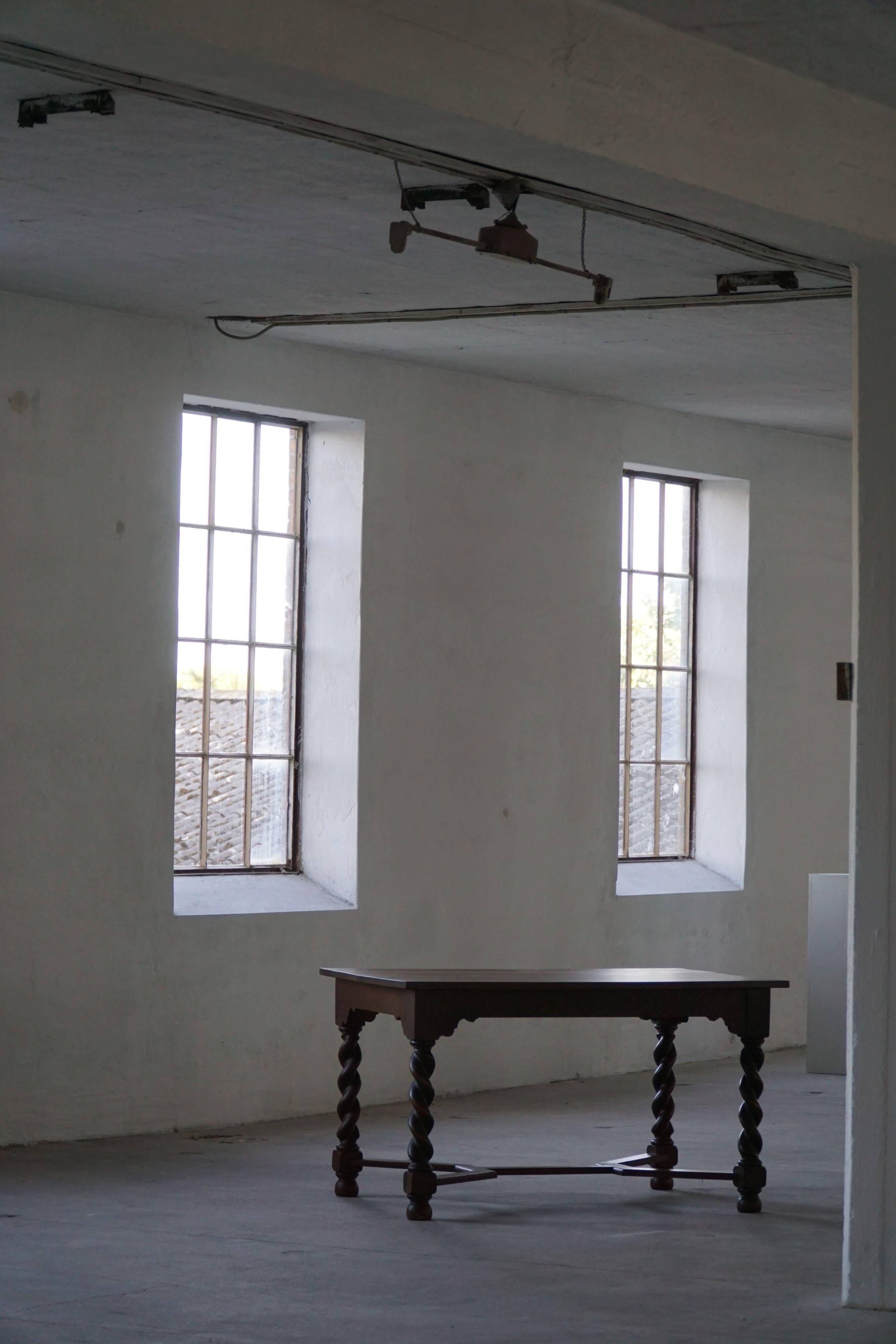 Bureau / Dining table in oak with Danish baroque inspiration and twisted legs, 1900s.