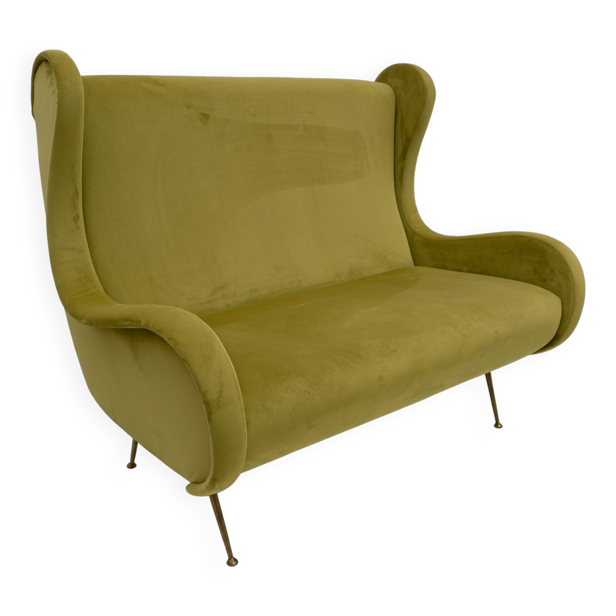 Marco Zanuso Attributed Mid-Century Modern Velvet Sofa Senior, Italy, 1950s
