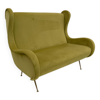 Marco Zanuso Attributed Mid-Century Modern Velvet Sofa Senior, Italy, 1950s