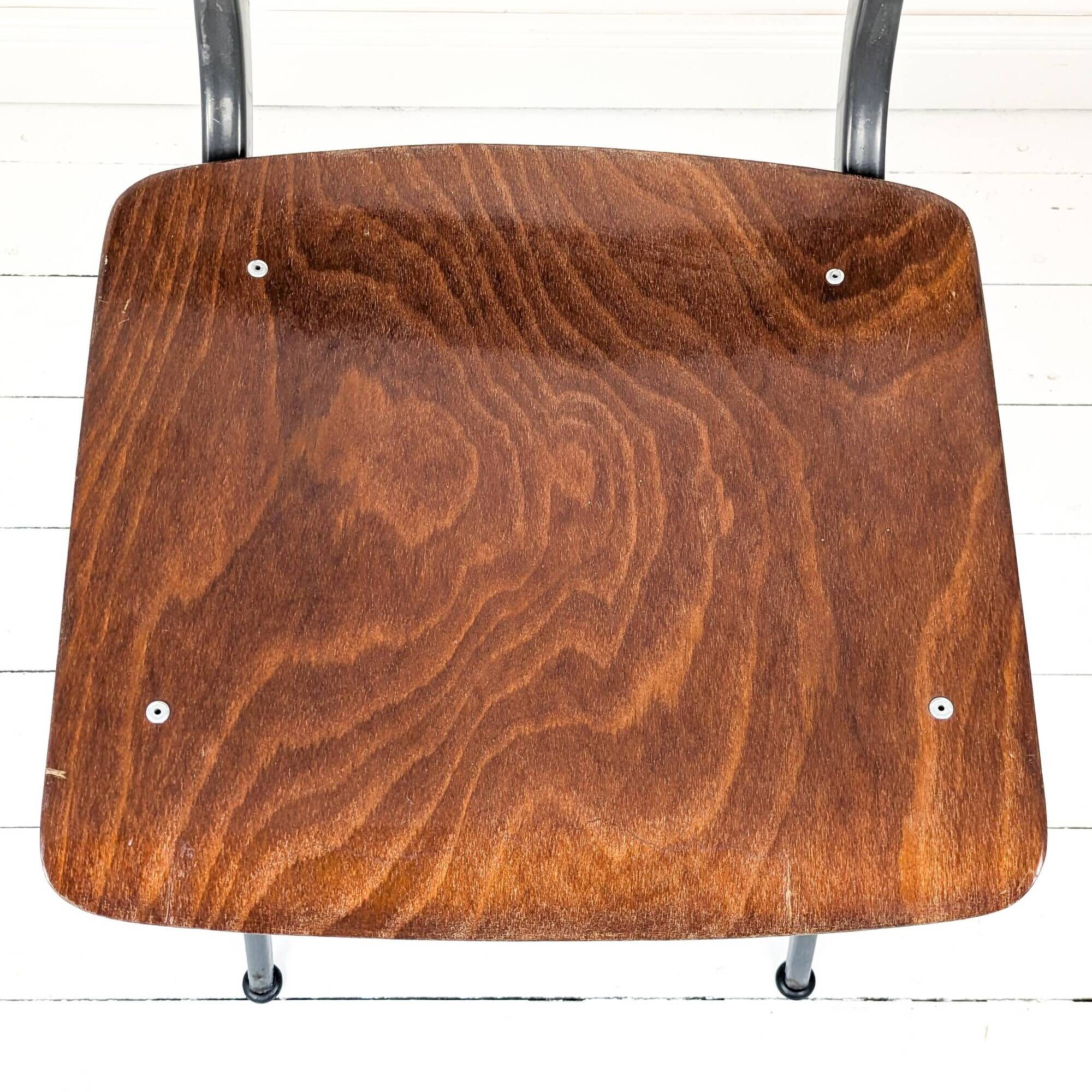 Chaise vintage Mid-Century bois et métal brun gris style danois scandinave
