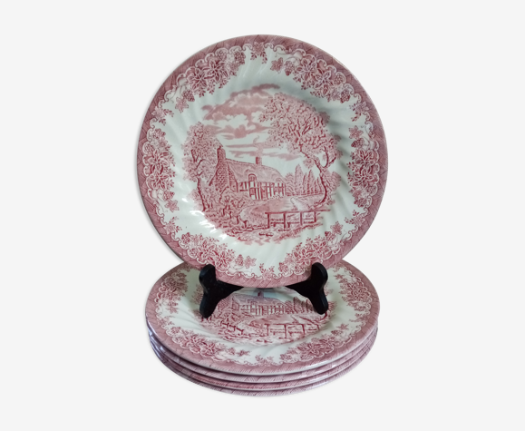 6 assiettes Staffordshire rose