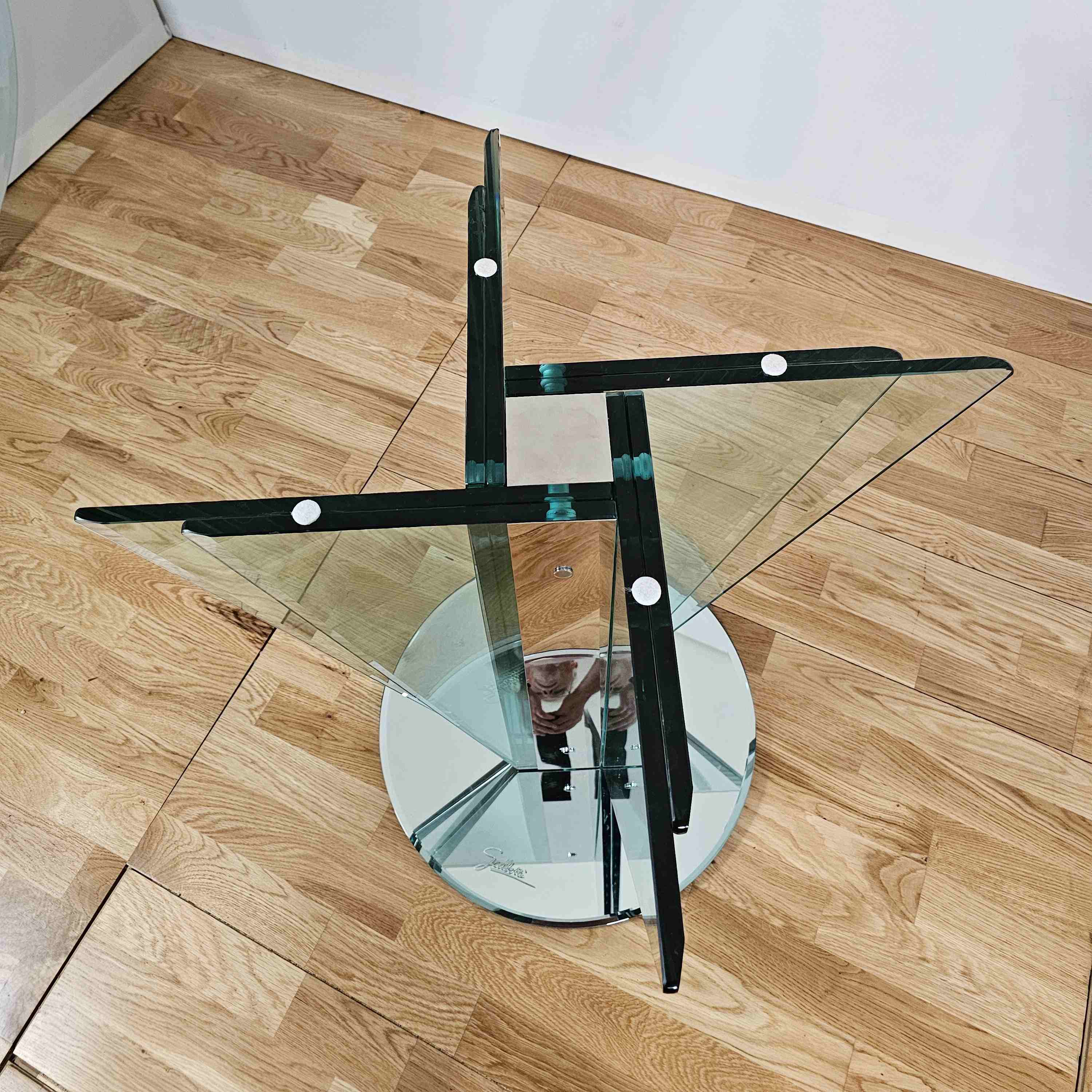 "Vaso" table in beveled glass, mirror and chrome, Gallotti & Radice, circa 1980