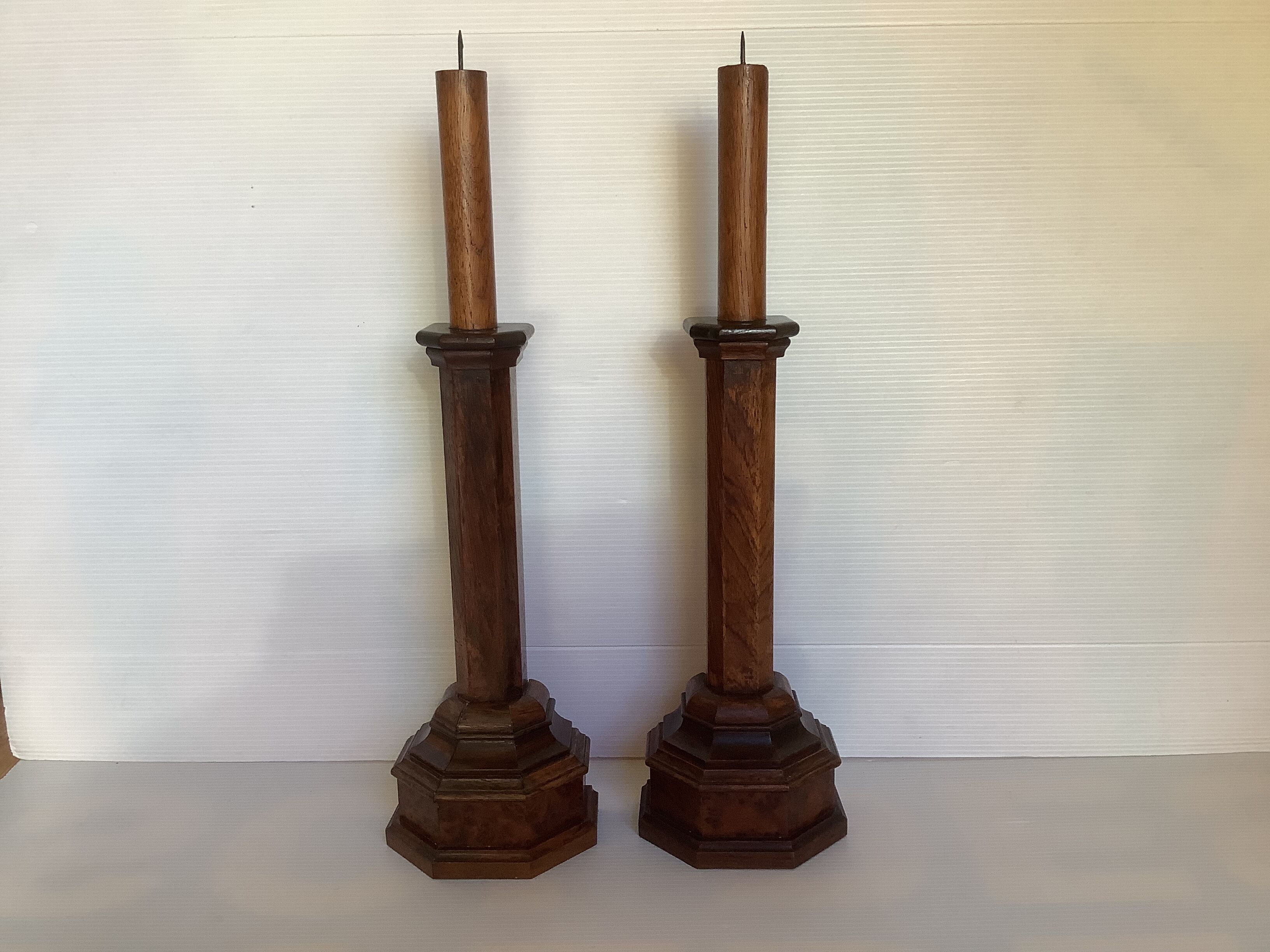 Pair of old candlesticks pic wooden candle