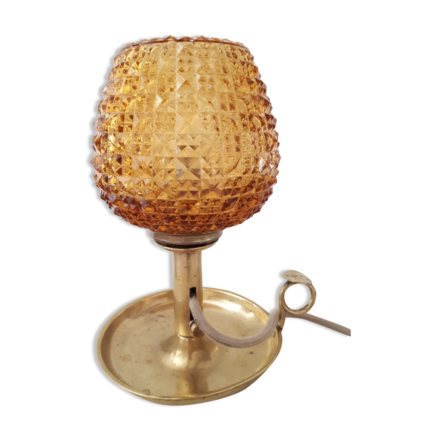 Lampe vintage ambrée pointe de diamant montée sur bougeoir