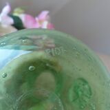 Small carafe in blown and bubble glass green color signed biot vintage