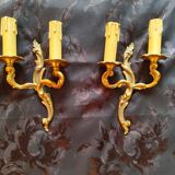 Pair of 19th century Louis XV style gilt bronze wall lights with 2 branches
