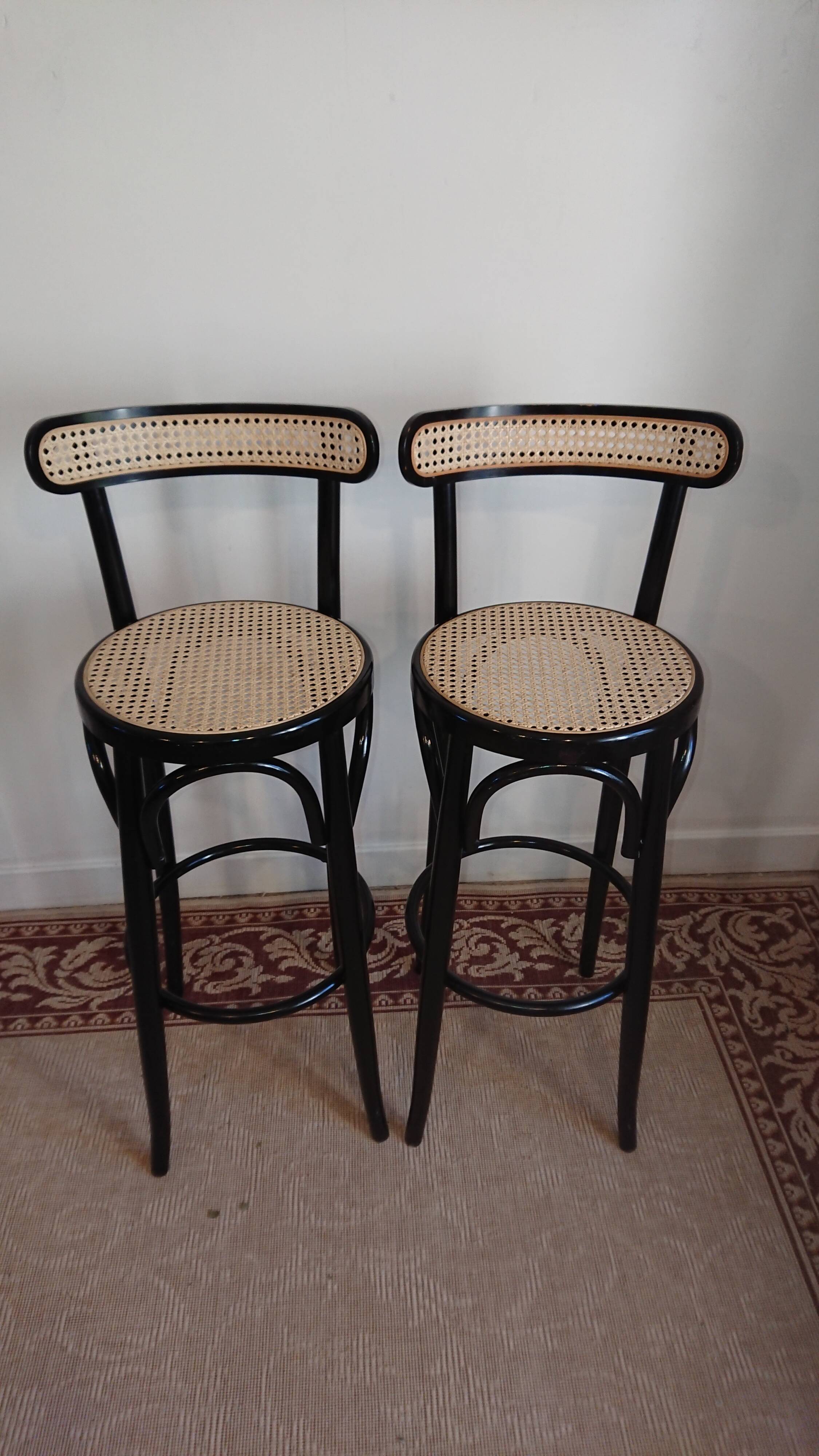 Canned stools black lacquered backrest