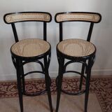 Canned stools black lacquered backrest