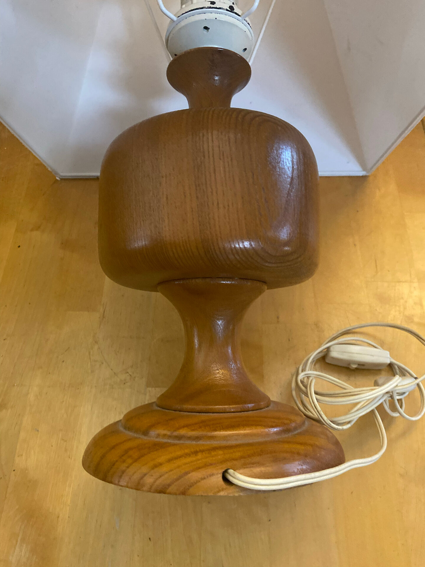 Vintage Scandinavian Turned Wood Lamp + Vintage Fabric Shade