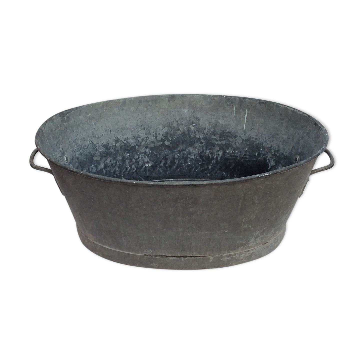 Old zinc basin oval shape with two handles