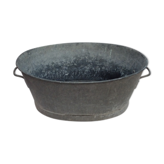 Bassine en zinc ancienne forme ovale avec deux poignées