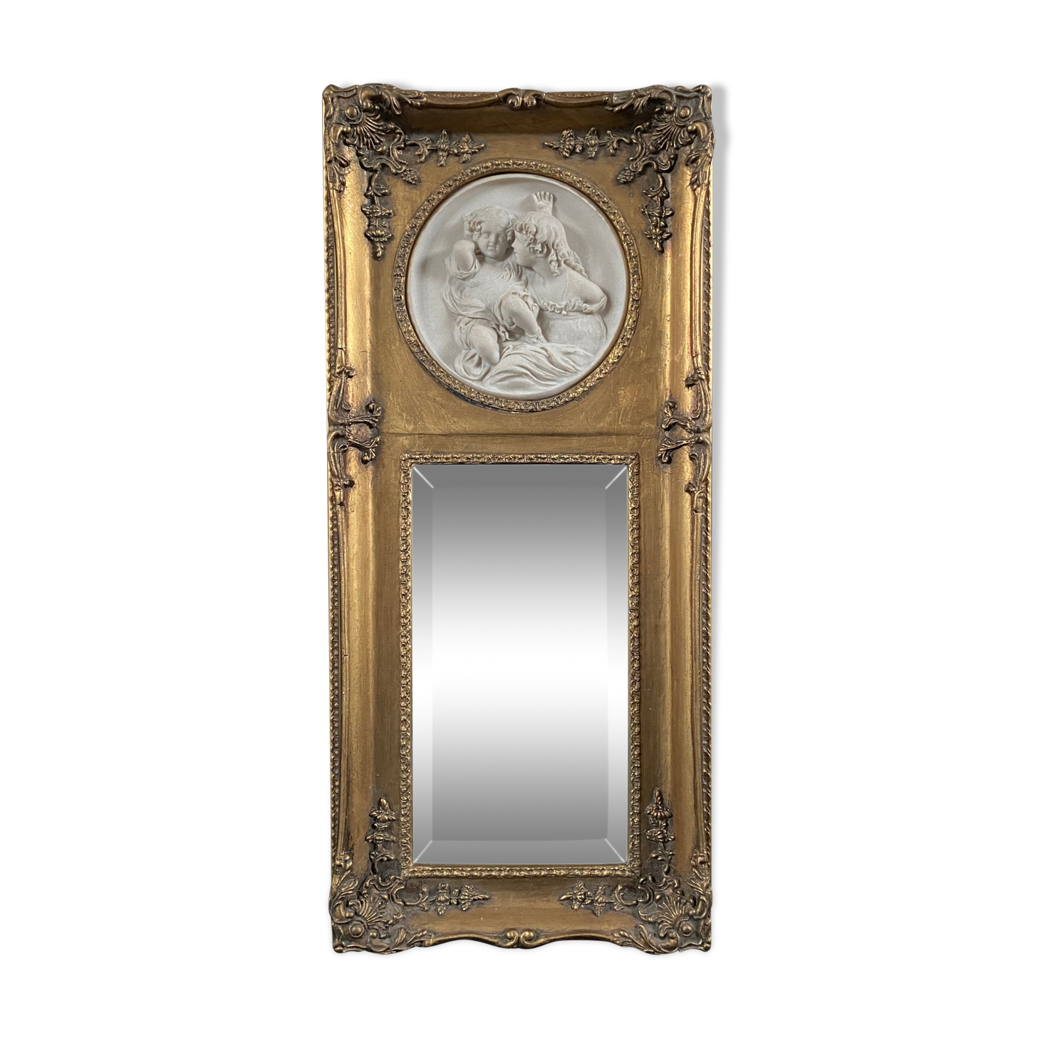 Golden trumk bevelled mirror with children 32x70cm