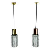 Pair of vintage cut glass pendant lights from the 1970s.