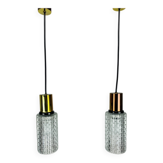 Pair of vintage cut glass pendant lights from the 1970s.