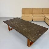Thick slate coffee table, brutalist design from the 70s, Pia Manu style