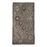 5x9 Cream Brown Handmade Kilim Rug, 151x286Cm