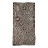 5x9 Cream Brown Handmade Kilim Rug, 151x286Cm