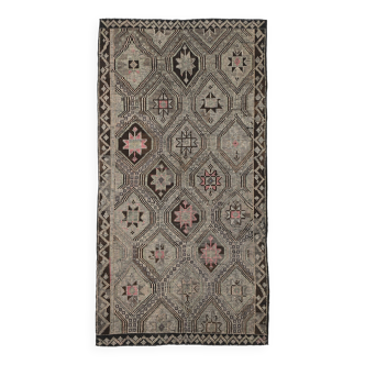 Tapis Kilim fait main marron crème 5x9, 151x286 cm