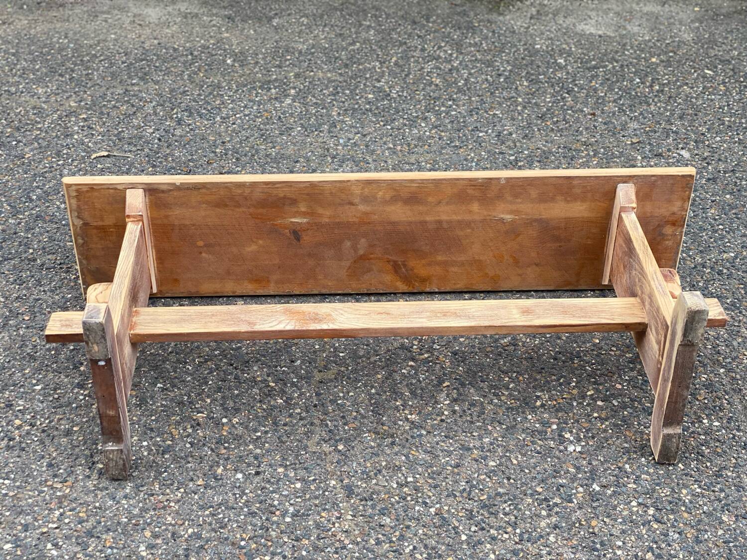Renovated vintage farmhouse bench in raw solid wood