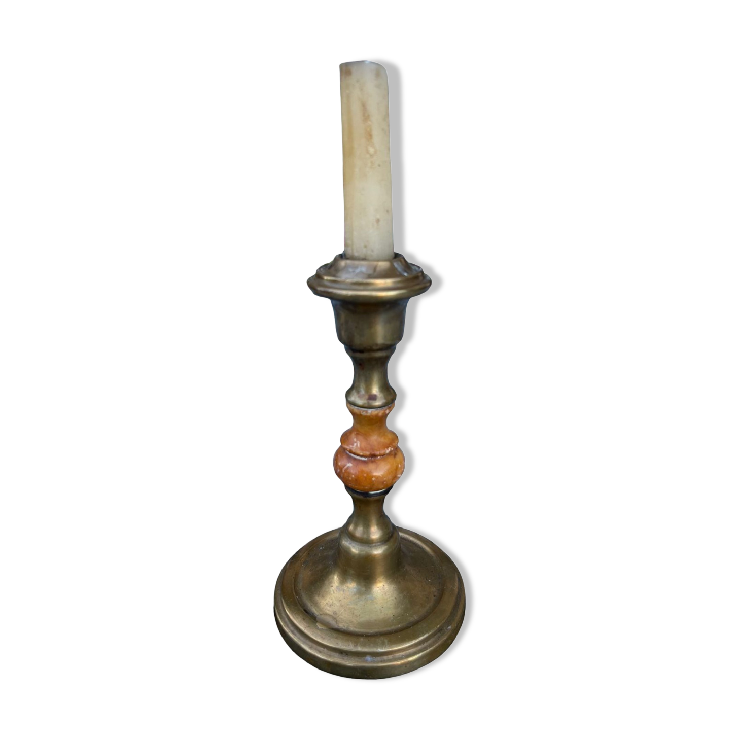 Small old copper and natural stone candle holder