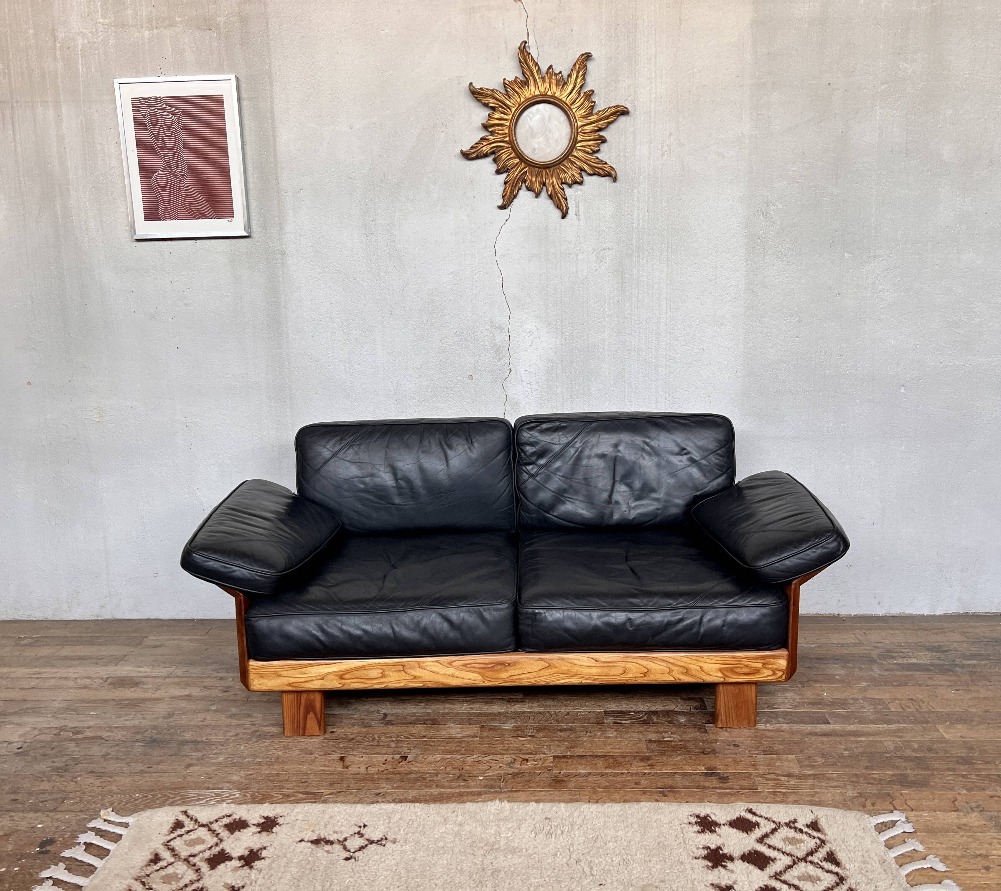 Canape seltz elm and leather design 1960