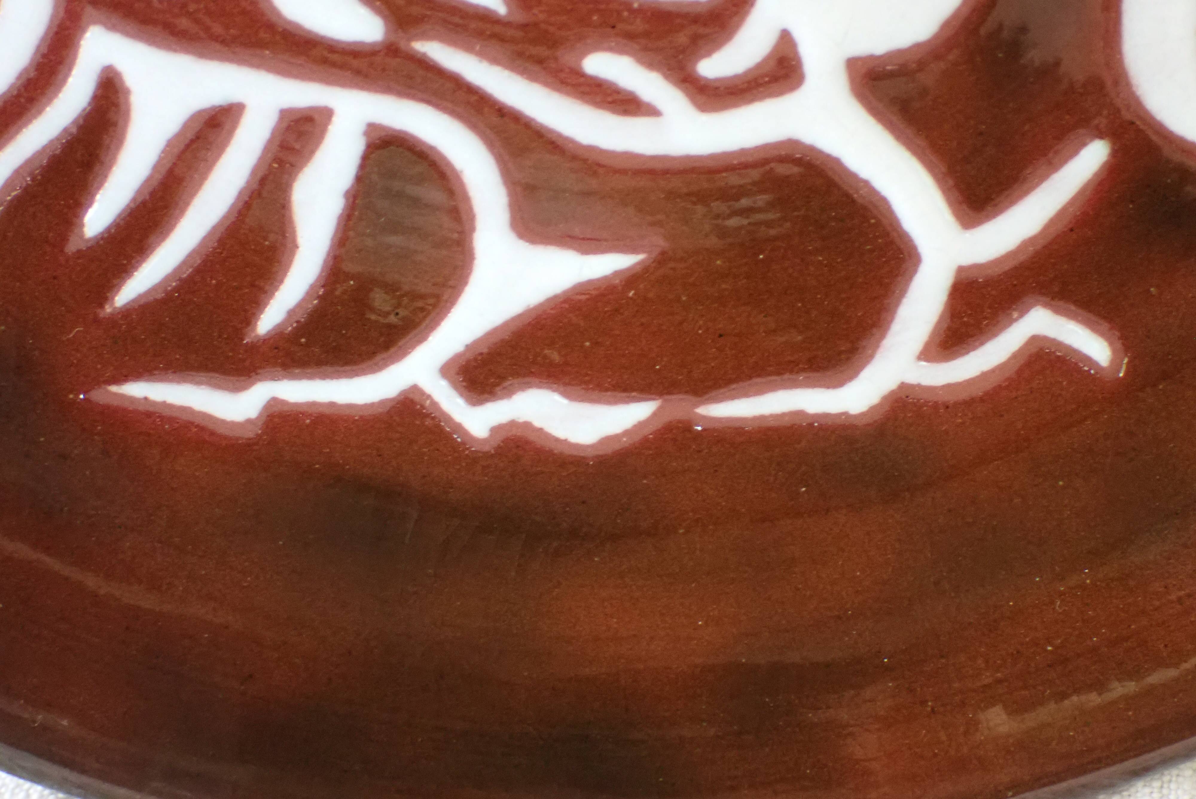 Jean Lurçat plate in brown glazed ceramic decorated with a rooster