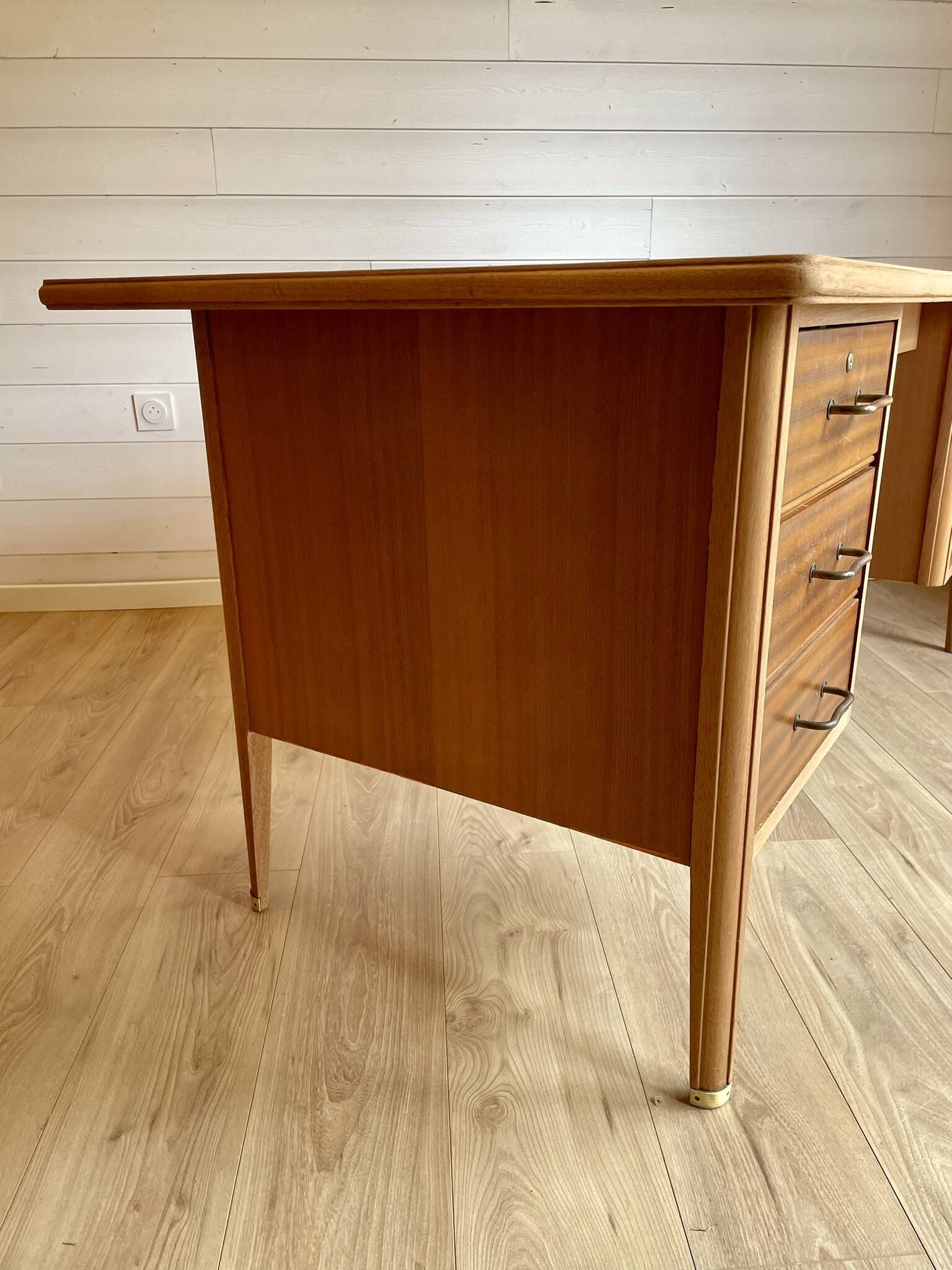 Vintage Mid-Century brass sabot ministerial/management desk