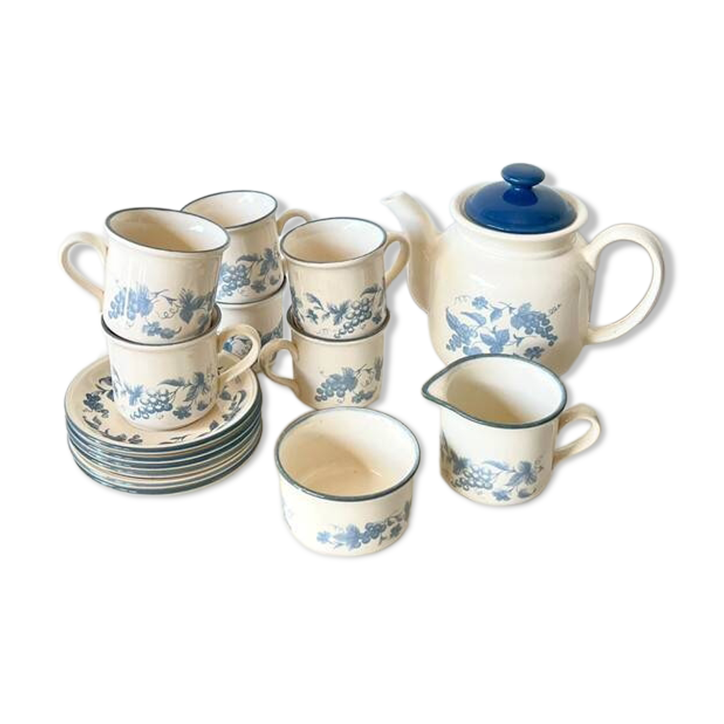 Vintage Staffordshire coffee set – blue grape decor – 1970s