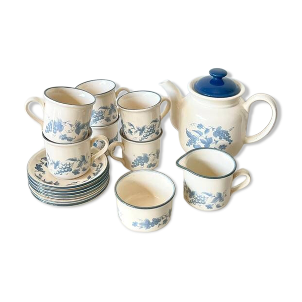 Service à café vintage Staffordshire – décor raisins bleu – années 70