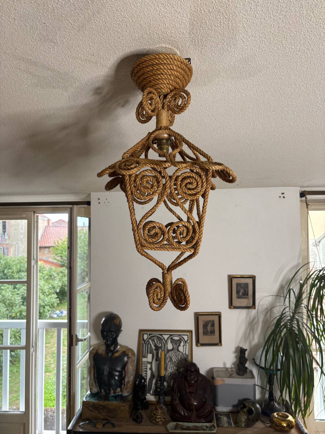 Audoux Minet rope lantern pendant light, 1950s