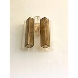 21st Century Transparent and Fumè "Squared" Murano Glass Wall Sconces - a Pair