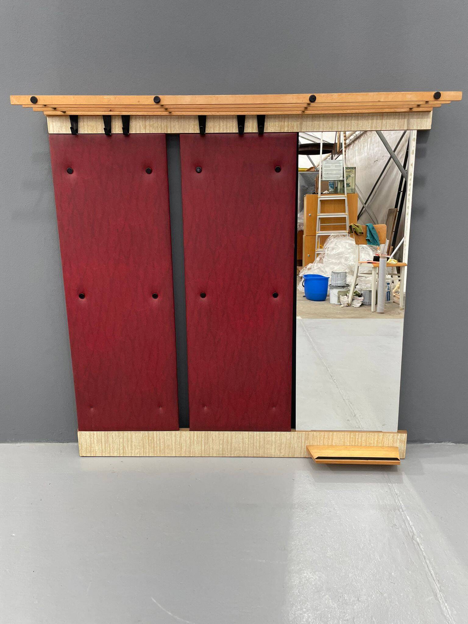 Vintage Wall-Mounted Hallway Panel with Hooks, Mirror & Shelf, 1960s