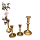 Set of 3 antique brass candle holders/candelabra.