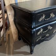 Curved chest of drawers, Louis XV style, Bordeaux type, lacquered in black