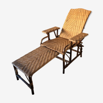 Bamboo and vintage rattan long chair, 40s/50s