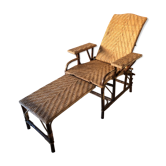 Bamboo and vintage rattan long chair, 40s/50s