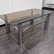 Vintage coffee table chrome metal and smoked glass 1970s