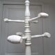 Coat rack parrot solid wood turned white patinated vintage