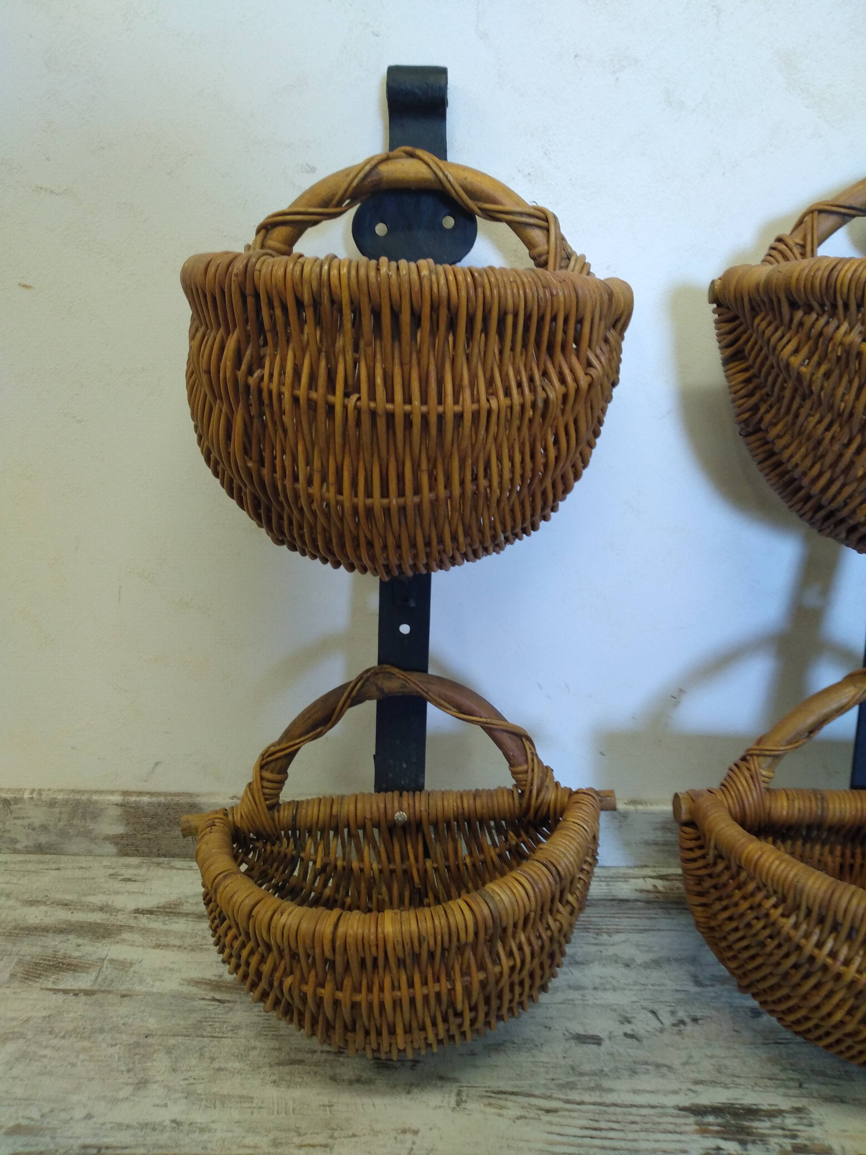 Wicker and wrought iron wall basket