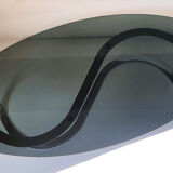 Oval coffee table chrome metal and smoked glass 70s