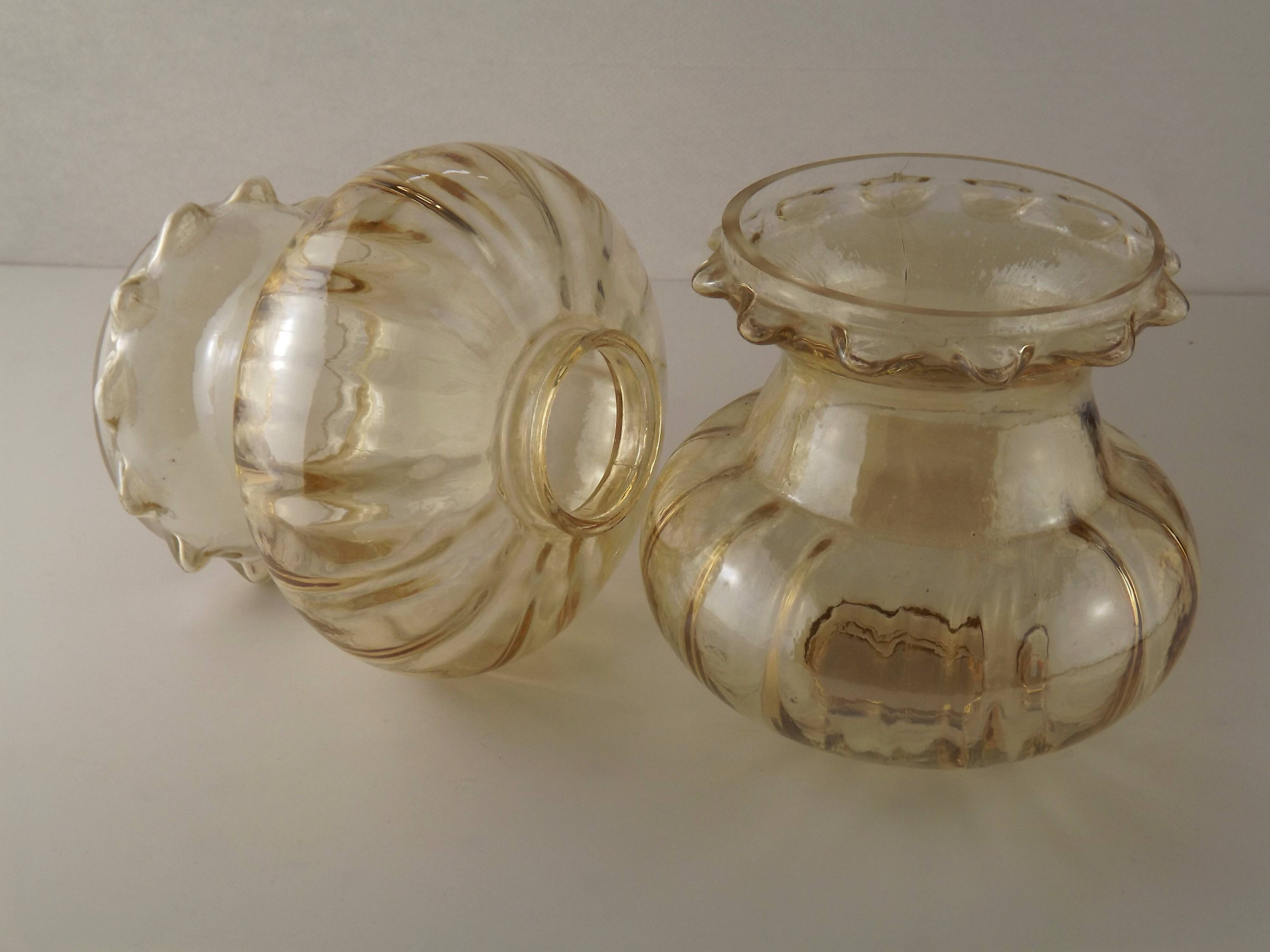 Matching Pair Mid Century Amber Glass Bubble Glass Replacement Shades 5593